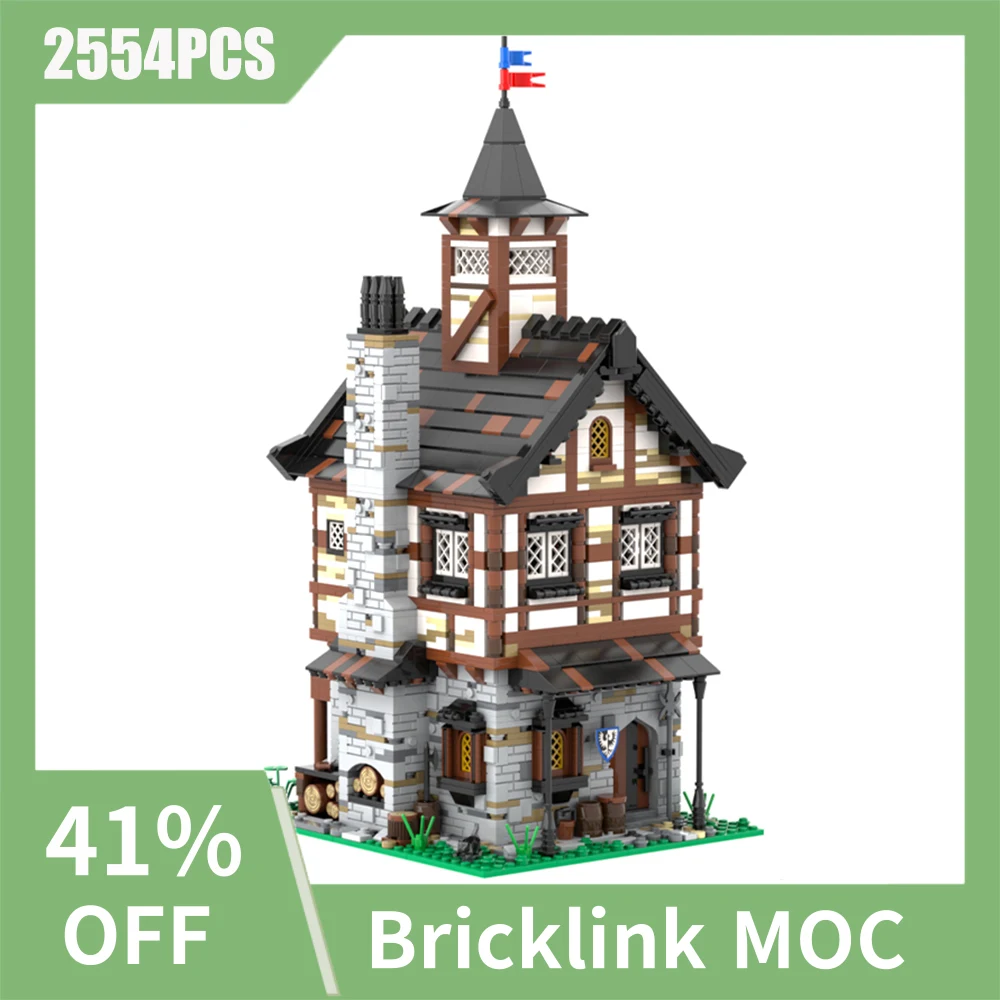 2554 Uds. MOC vista a la calle europea casa Medieval Tudor edificio DIY ideas creativas juguete Retro para niños regalo de cumpleaños bloques de construcción