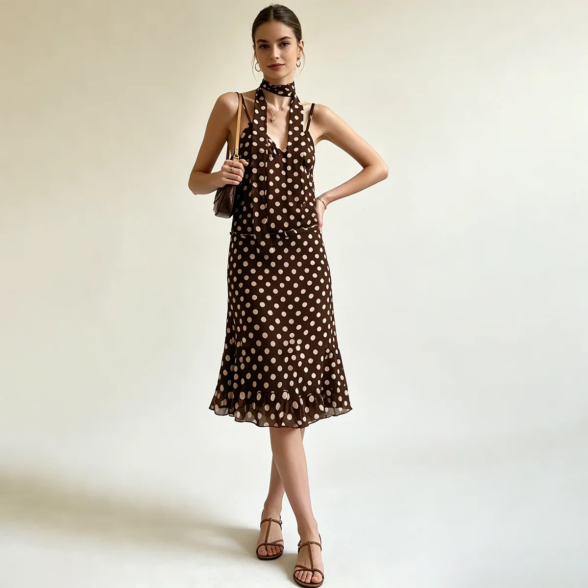 Vestido Midi LIMO 2026 con Tirantes Finos y Estampado de Lunares para Mujer, Elegante Vestido Casual de Verano para Fiesta con Dobladillo con Volantes