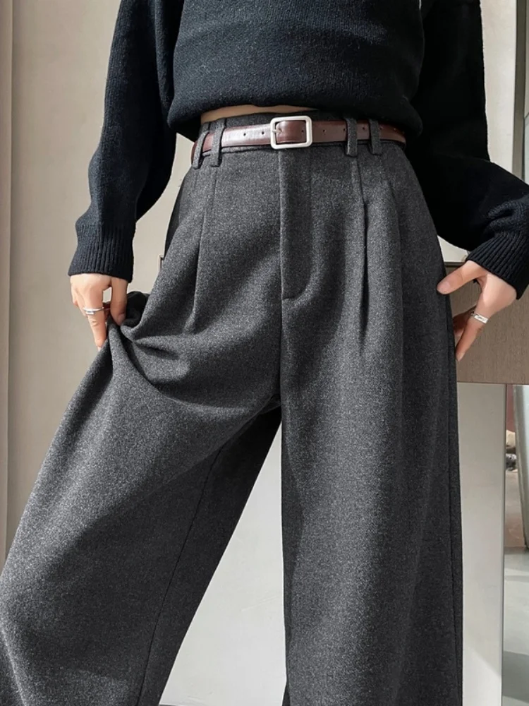 Gray Suit Pants Women's High Waist Draped Loose Wide Leg Pants Autumn Winter New Style Versatile Slimming Casual Straight Leg...