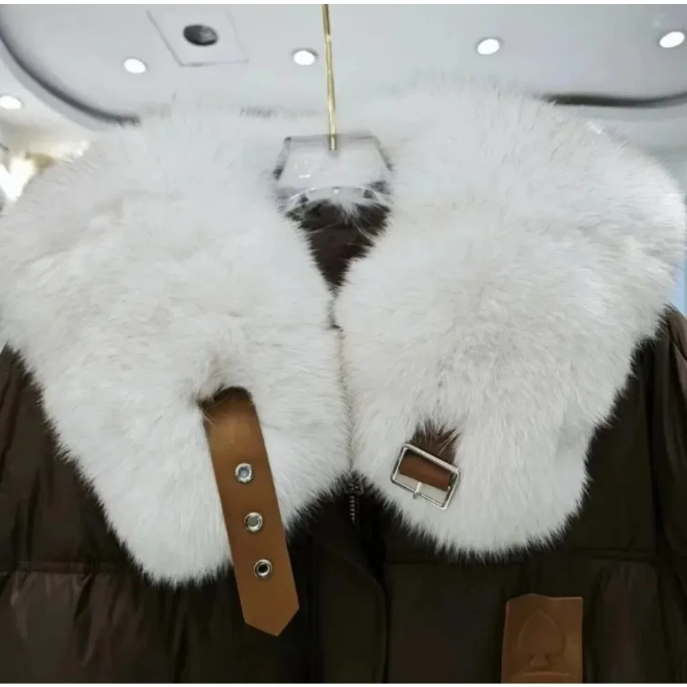 2024 New Women Winter White Goose Down Coats Ladies Real Fox Fur Collar Down Jackets Female Loose Warm Outerwear