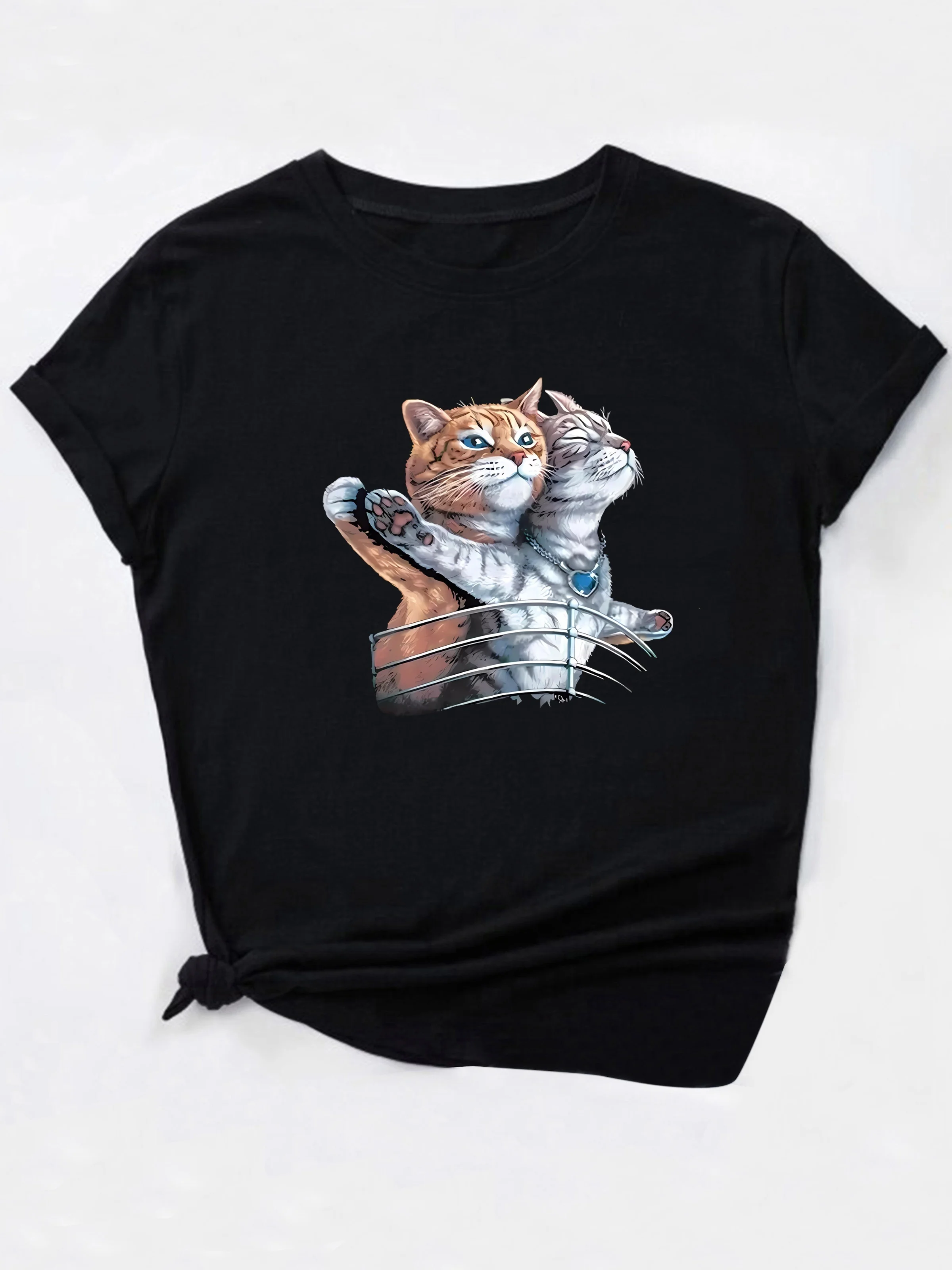 Женская-повседневная-футболка-с-принтом-титаник-и-кота-два-кота-в-спасательной-лодке-с-голубыми-глазами-модный-женский-принт-с-круглым-вырезом