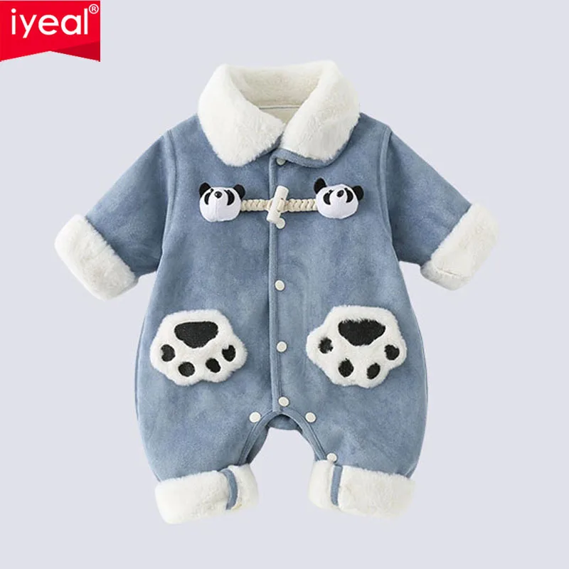 IYEAL  Winter Fleece Thicker Coat Clothing Overalls Newborn Baby Soft Warm Romper Jumpsuits fo Boy Clothes Outerwear