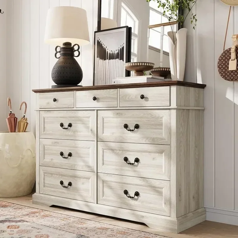 Farmhouse 6/9 Drawers Dresser, Wood Dresser for Bedroom Wide Chest of Drawers, French Country Storage Double Organizer