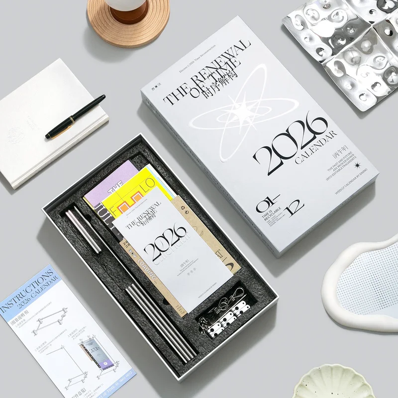 2026 calendários de eixo óptico coreano ins calendário semanal suporte estilo futuro escritório desktop ornamento decoração criativa suporte caixa de presente