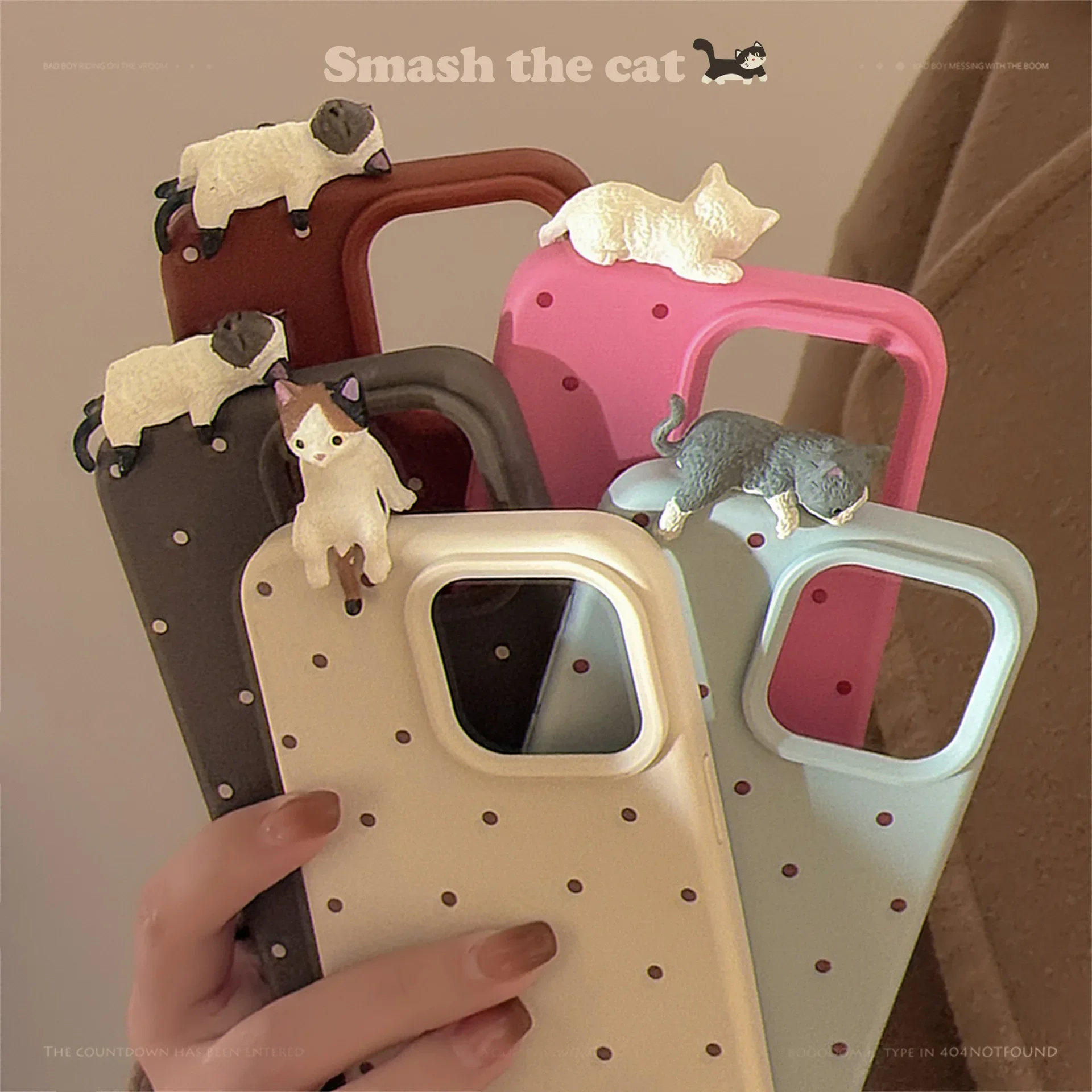 Süße 3D-Katze dekorative Polka Dot Handyhülle für IPhone 16 15 14 12 13 11 Pro Pro Max Plus X XR stoßfeste Handyhülle