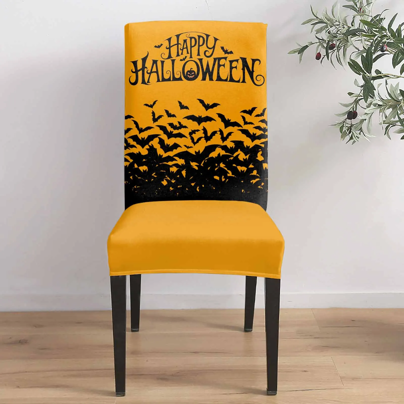 

Classic Orange Halloween Bat 4/6/8PCS Spandex Elastic Chair Case For Wedding Hotel Banquet Dining Room