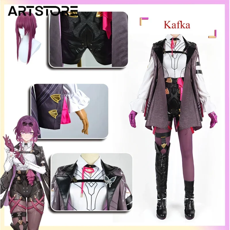 Kafka cosplay game honkai: Star rail cosplay wig full set women hair honkai Kafka shoes cosplay costume Halloween party suits E