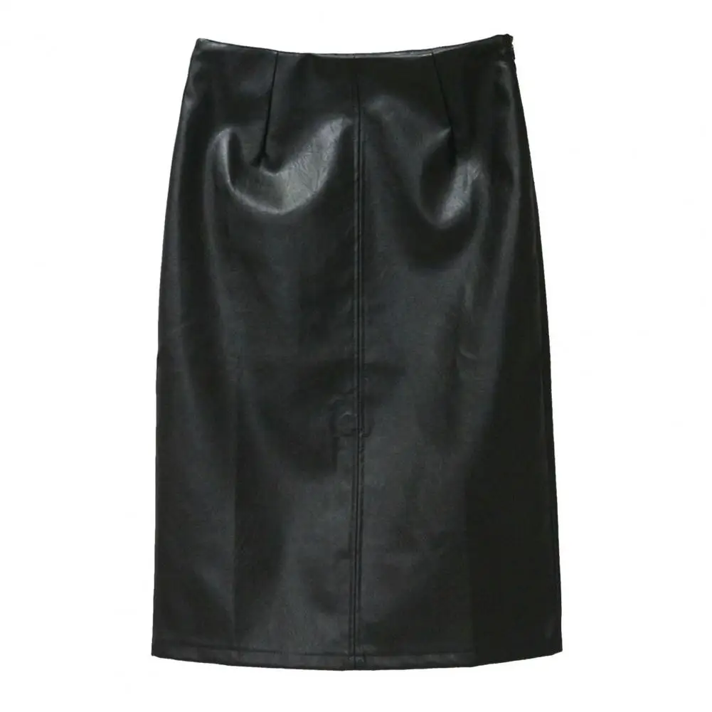 

Windbreaker Skirt Elegant High Waist Faux Leather Midi Skirt for Women Black Party Wear with Back Slit Design Hip-hugging Style