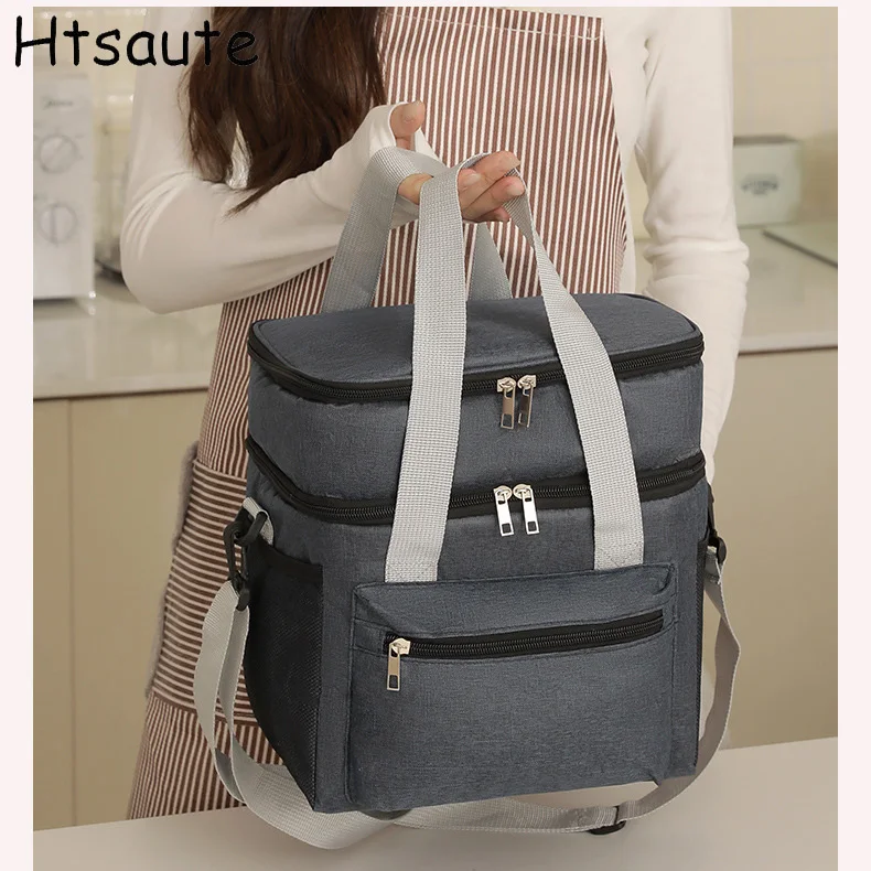 

Multifunctional Double Layers Tote Cooler Lunch Bags for Women Men Large Capacity Travel Picnic Lunch Box with Shoulder Strap