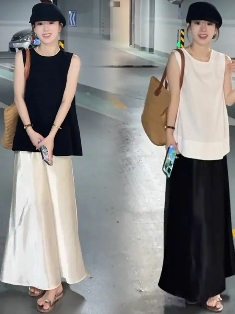 

Гонконгская мода, летний утягивающий круглый жилет Ne Svel, юбка с высокой талией, комплект из двух предметов, женская одежда, ансамбль