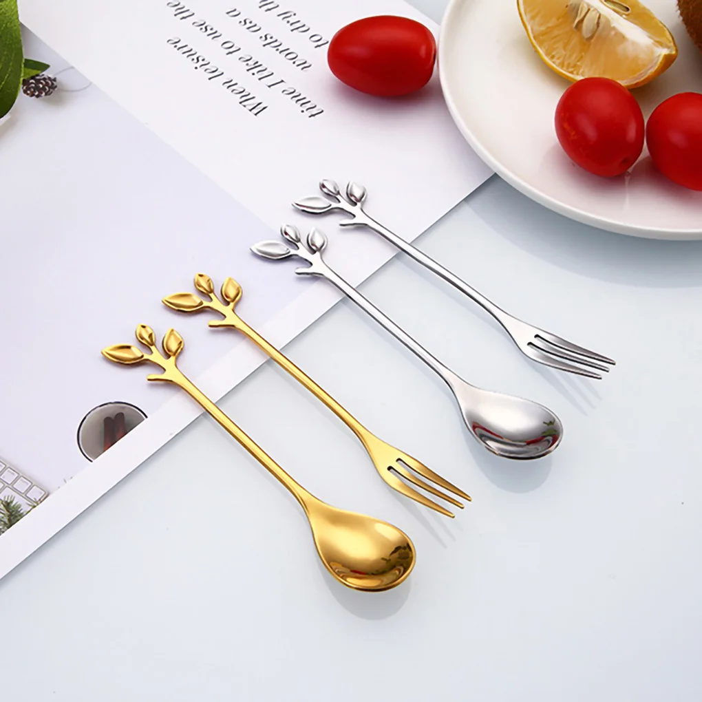 Creative Cutlery Spoon Fork Dessert Snack Fork Home Restaurant Stainless Steel Tableware Fruit Cake Ice Cream Fork Kitchen Tool