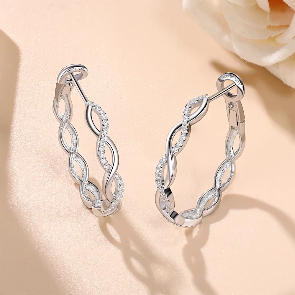 

Stud Earrings Twisted Infinity Hoop Earrings for Women 100% Real 925 Sterling Silver Moissanite Earrings Certified Lady Earring