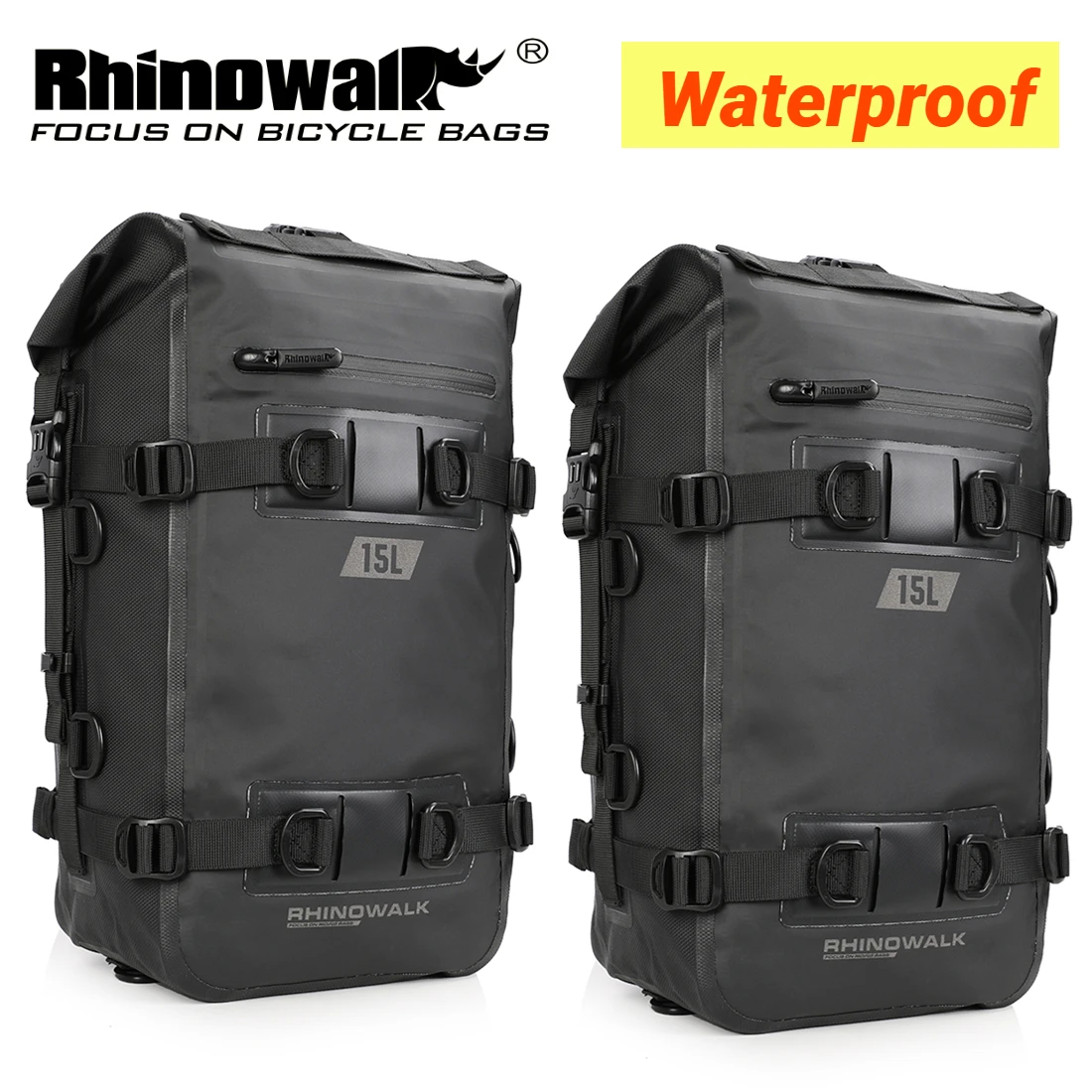 

Rhinowalk-водонепроницаемая мотоциклетная сумка для мужчин, 2 шт., черный рюкзак, задний багаж, дорожная сумка, 100% водонепроницаемость, 15 л
