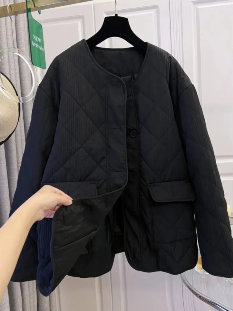 Autumn Winter Neck Warm Women Jacket Long Sleeve Loose Casual Single Breasted Tops  All Match Solid Pocket Ladies Coats - Image 4