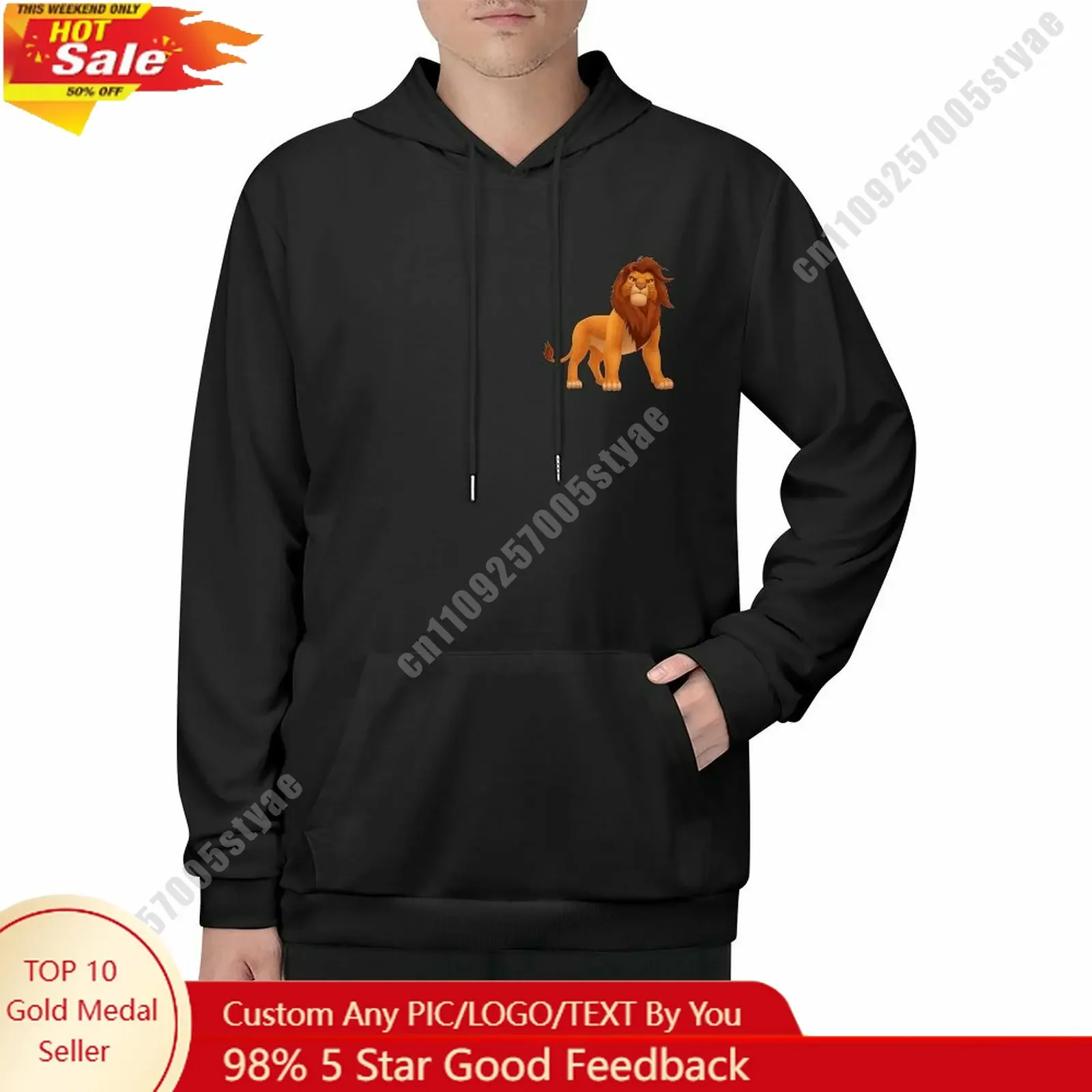

Simba Hoodie Custom Designed Disney Cartoon Your Photo Logo Double Sided Printing Adult Size Windproof Cold Resistant