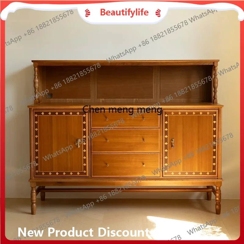 

A50 Боковой шкаф гинкго из массива дерева, двухслойный шкафчик для домашнего ресторана во французском античном стиле