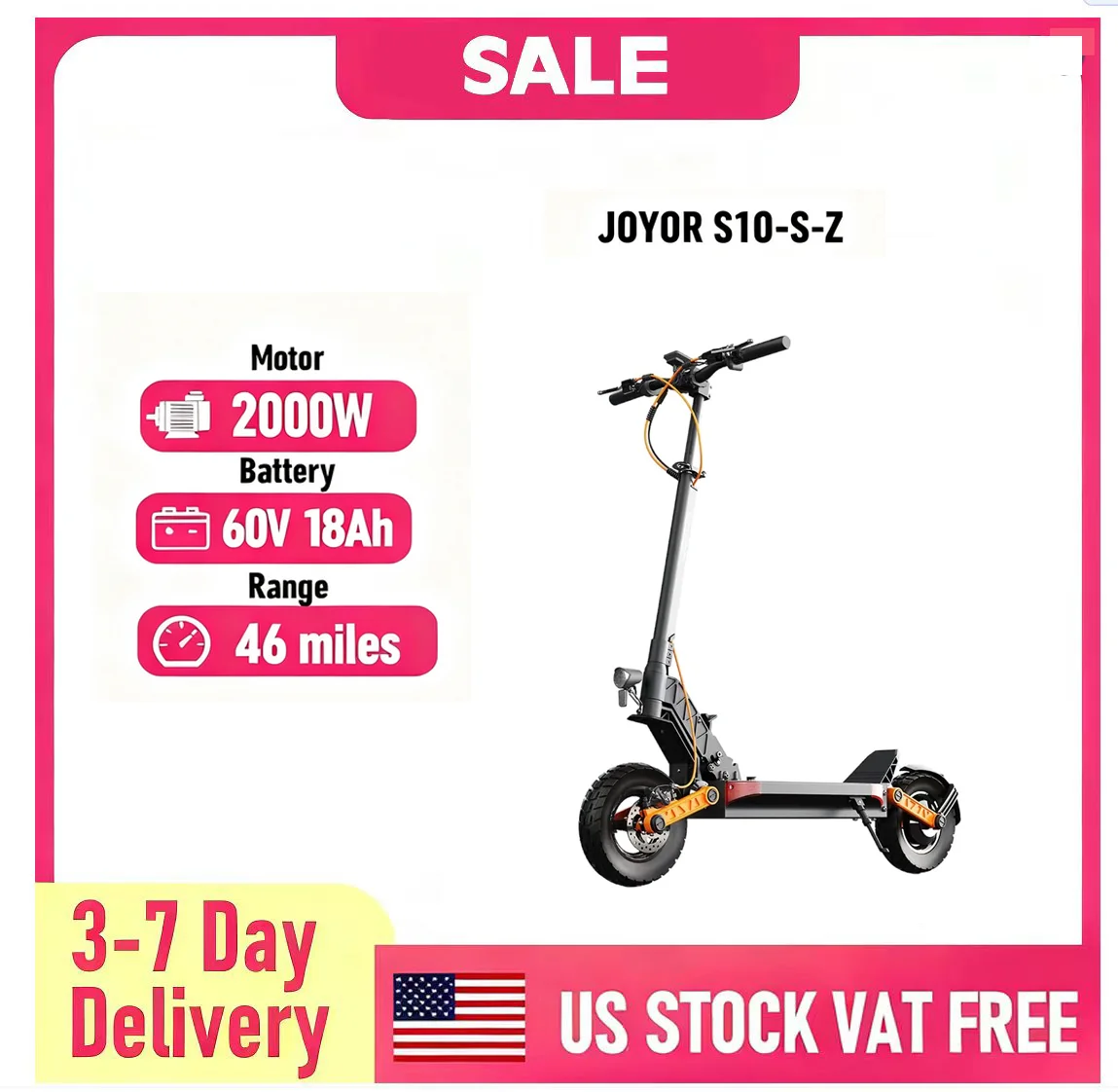 

JOYOR S10-S-Z 10" Off-Road Electric Scooter 2*1000W Dual Motors 60V 18Ah Battery