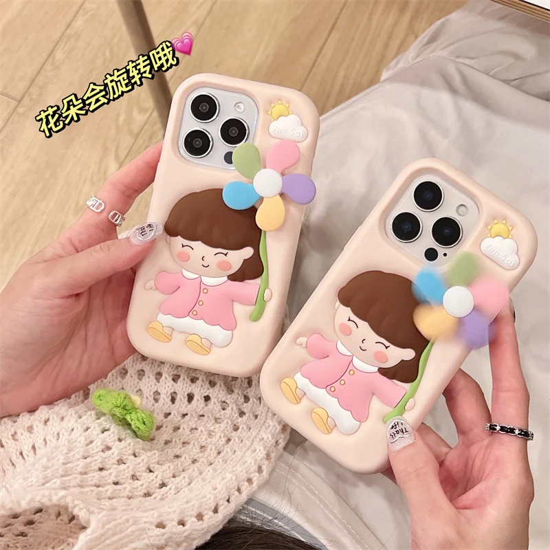 

Lovely Girl Soft Silicone Cute cover For iphone 16 pro 15 14 Plus 12 13 Pro Max 15promax 14promax Dynamic windmill Phone Case