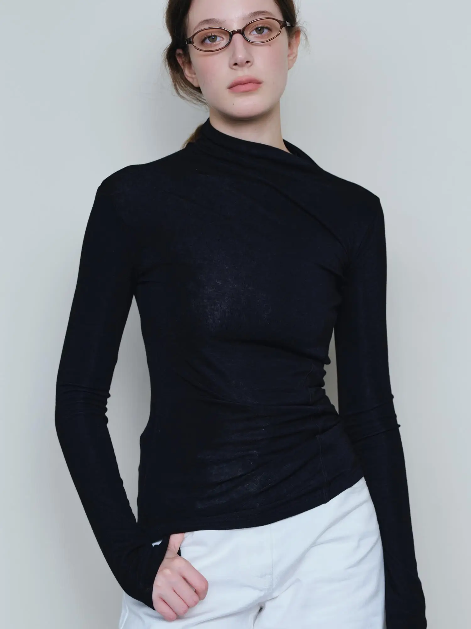 

Laugh out Loud Asymmetric Design Wool Slim Fit Long Sve Base Layer Women's T-irt Comfortable Regular Fit Wool Blend