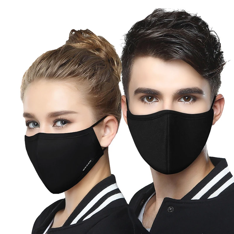 Kpop Cotton Black Mask Mouth Face Mask Anti PM2.5 Dust Mask with 2pcs Activated Carbon Filter Korean facemask Washable Face Mask