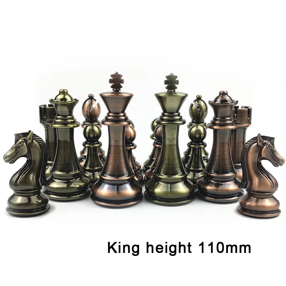 

Luxury Big Chess Set Kirsite Electroplating Technology Chess Piece High Grade King Height 110mm Chess Game Bright Chess Piece