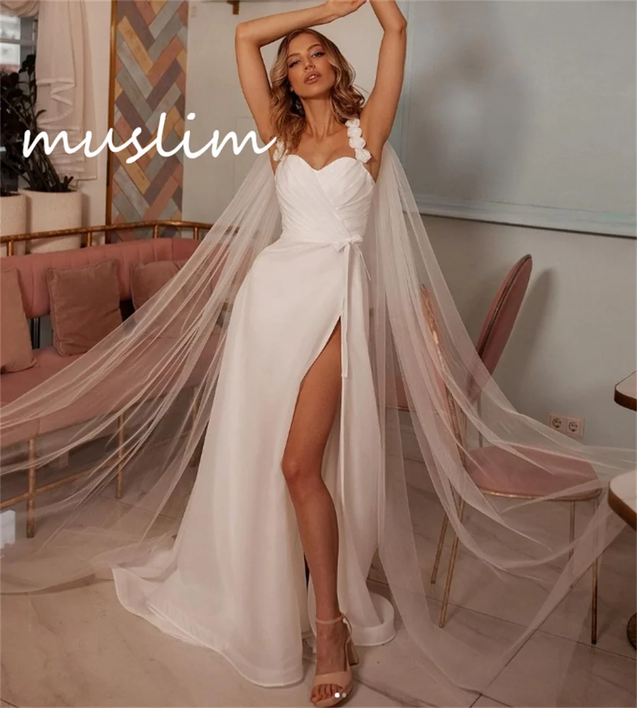 Hippie High Slit Beach Wedding Dresses 2024 With Wing Train Straps Elegant White Bohemian Country Bridal Dress Women Civil Bride