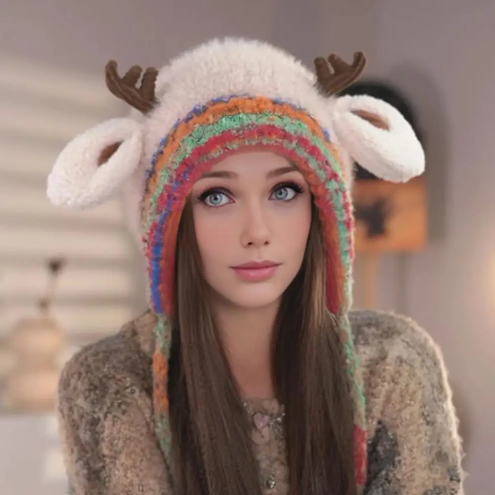 Family Photo Hat Christmas Deer Hat Handbag 2-in-1 Foldable Knitted Reindeer Cap Windproof Lightweight Winter Travel Accessory