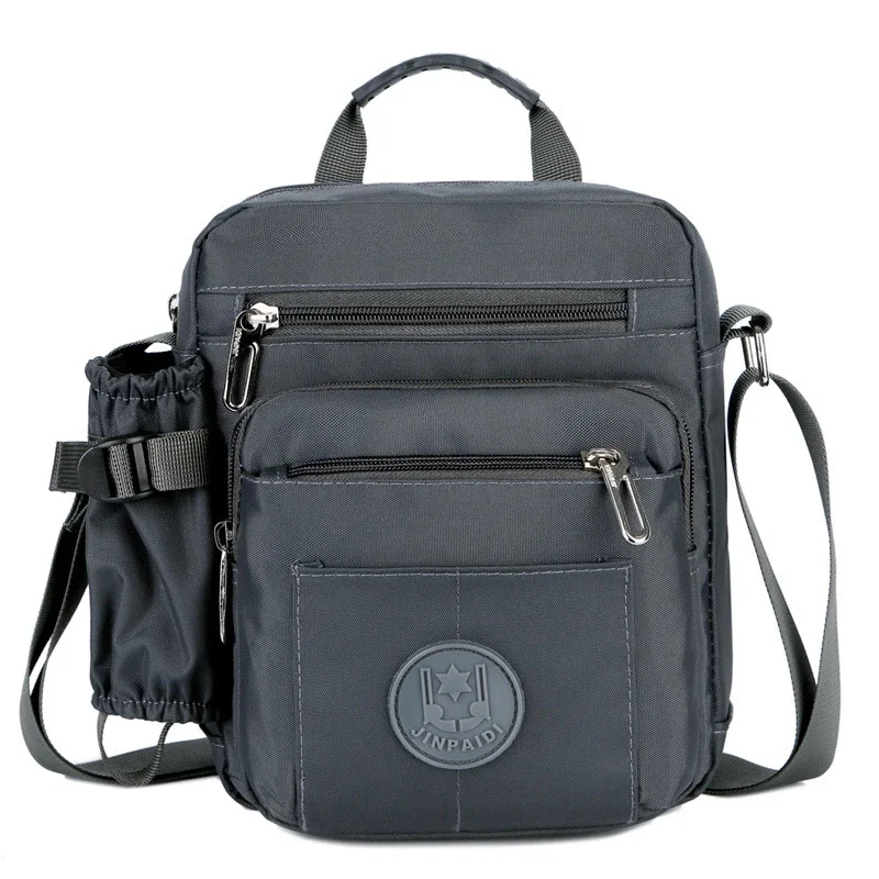 Men's Nylon Shoulder Bag Large Capacity Men's Messenger Bag Casual HandBag Multi-compartment Bag with Water Side Pocket