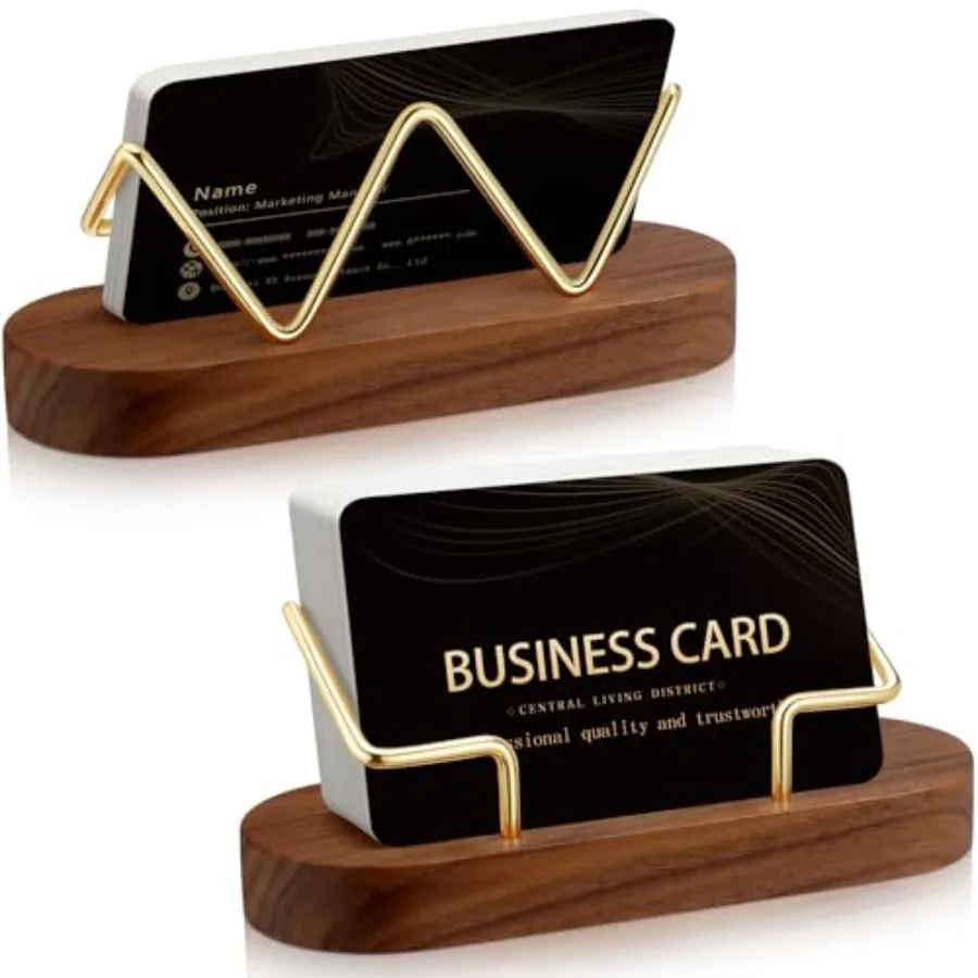

2 Pcs Wood Business Card Holder for Desk Wooden Business Card Display Stand Postcard Organizer for Office Home Desktop