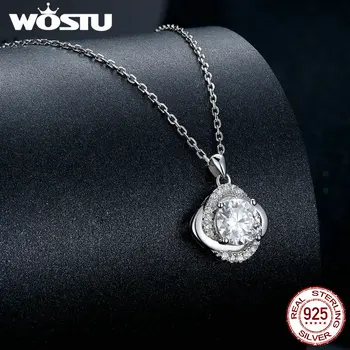 WOSTU 6.5MM Shining Moissanite Necklace 925 Sterling Silver Zircon O-ring Keychain for Women Engagement Luxury Gift Fine Jewelry