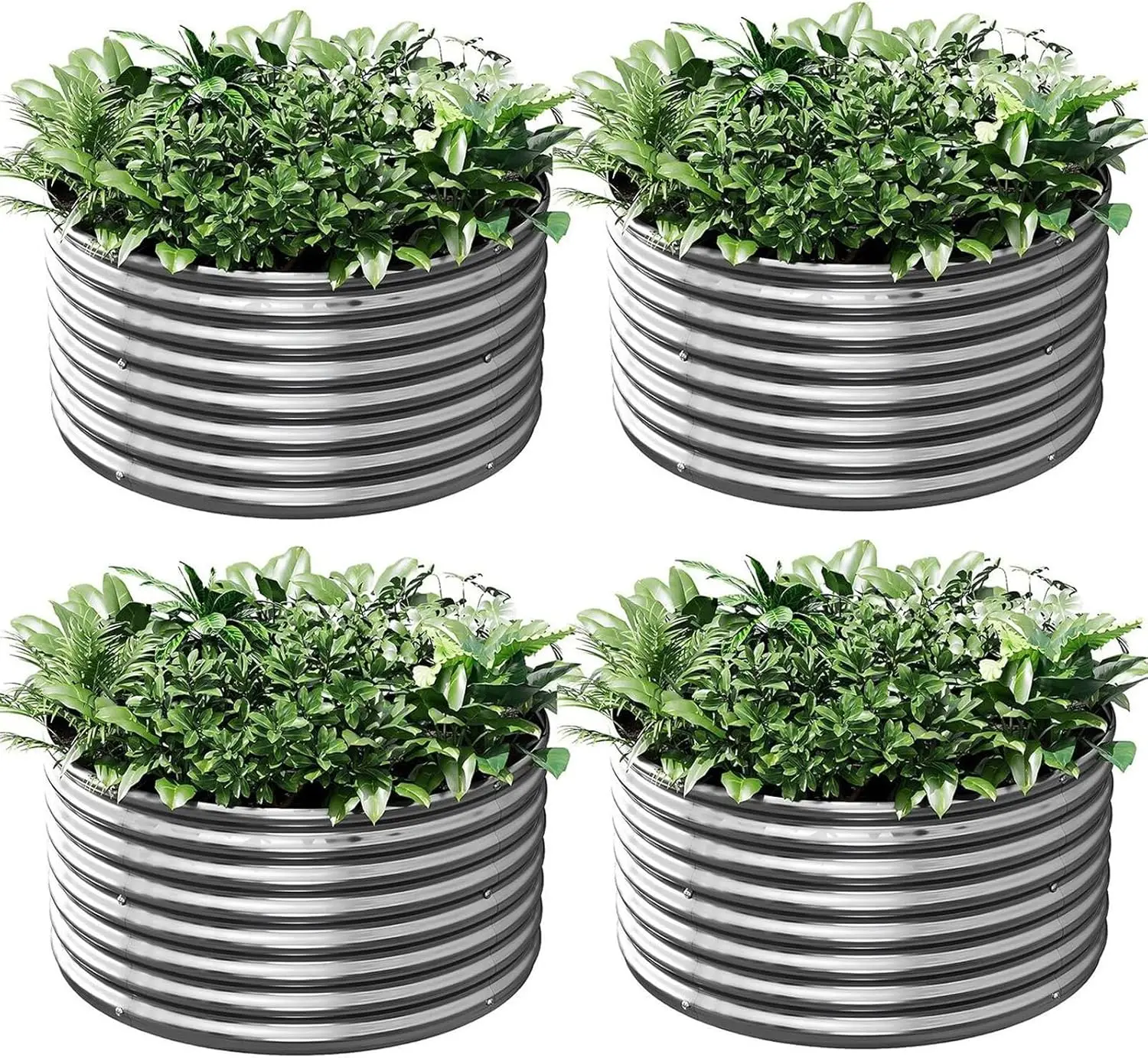 

4 Pack Round Galvanized Raised Garden Bed, Metal Outdoor Garden Box for Vegetables & Flowers - 2FT
