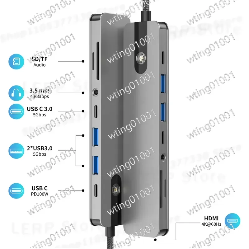 for Type C Docking Station 4K 60Hz USB 3.1 Hub Splitter Converter One Click Screen Off Computer Adapter