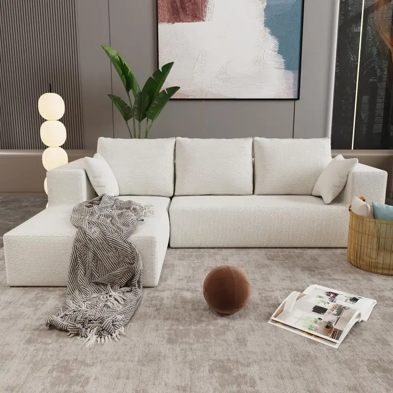 Beige Combination Sofa and Sofa Bed, High-Density Sponge, Soft Linen Fabric, Versatile Design for Living Room, Corner Seating