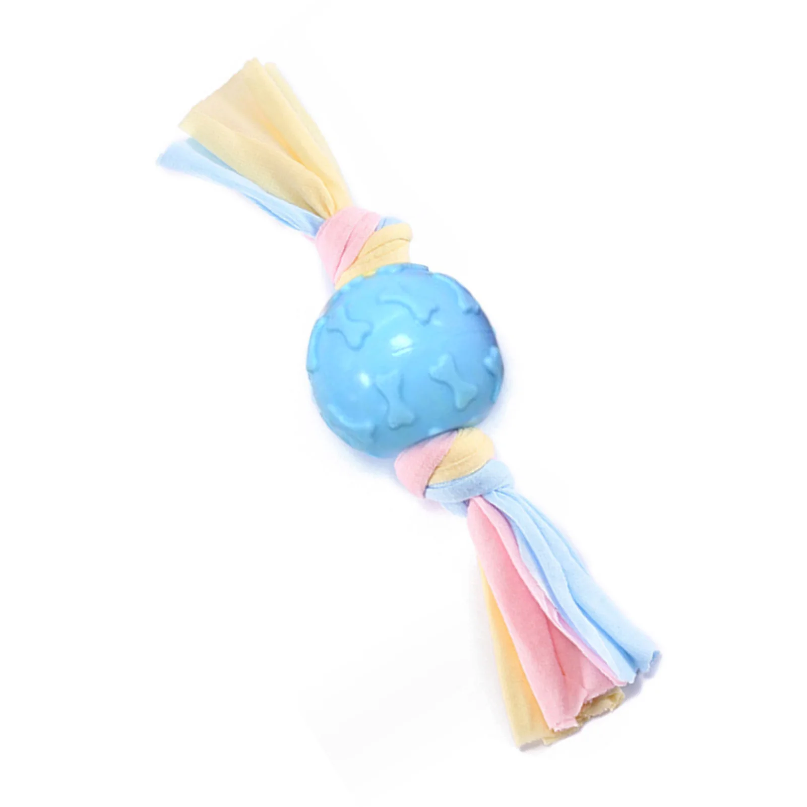 Dog Bone Ball Toy Biting Resistant Interactive Bone Toy With Cloth Stripes Blue Color