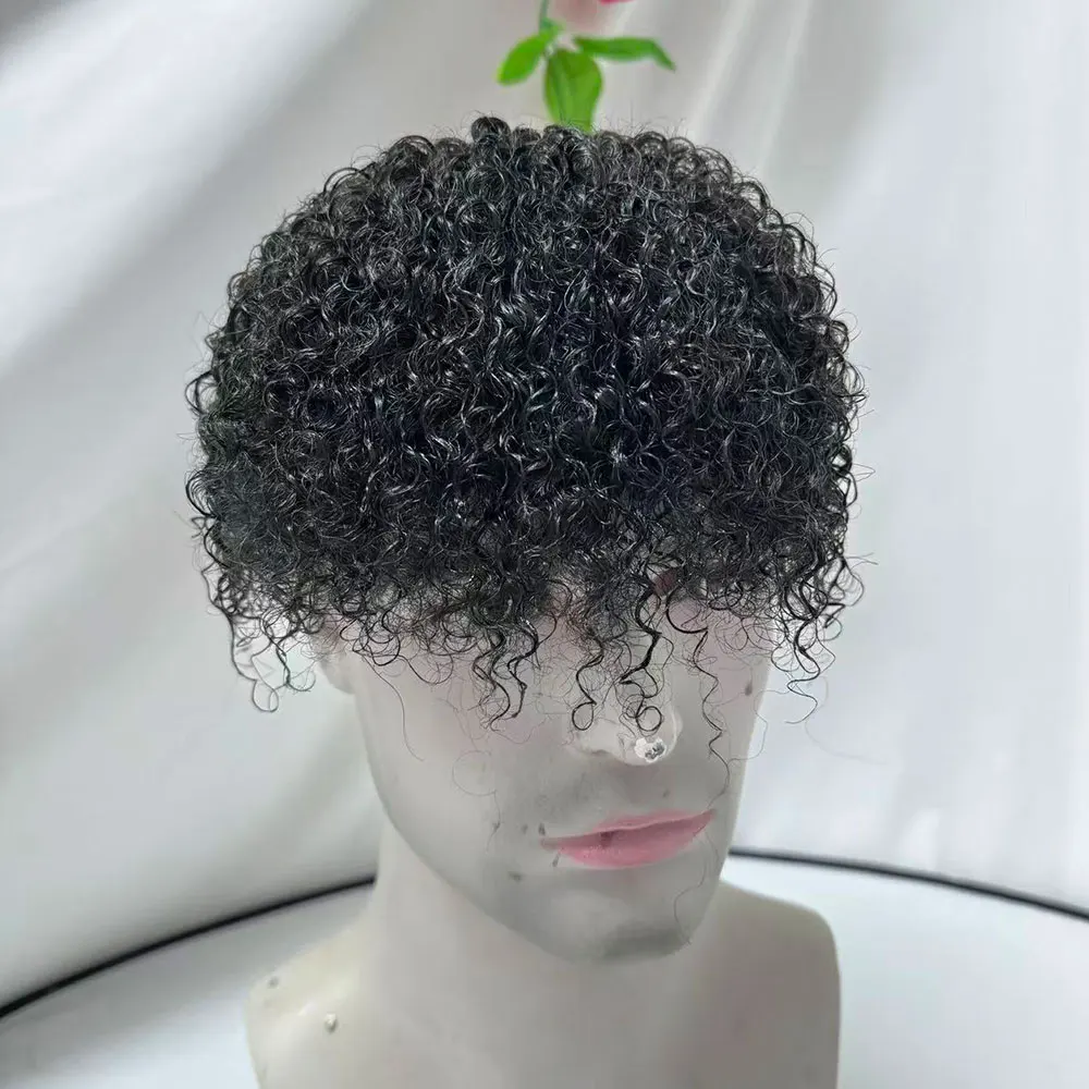 EseeWigs Human Hair 8x7inch Toupee For Men Hairpiese Replacement Systems Men Toupee Mono Lace with PU Around Curly Wig