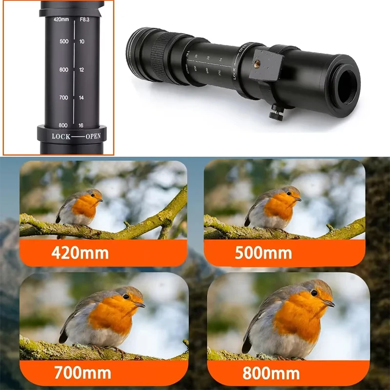عدسة كاميرا Lightdow اليدوية 420-800 مم F8.3-16 عدسة تكبير المقربة لكاميرا Canon Nikon SLR وسوني بدون مرآة