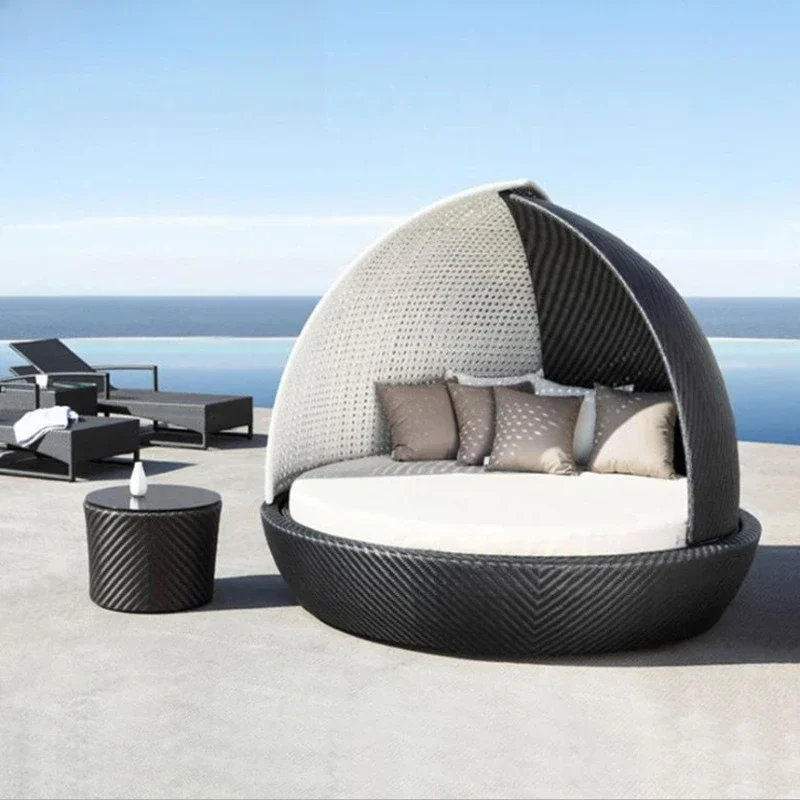 Outdoor bed rattan courtyard garden leisure rattan bed sofa waterproof and sun protection outdoor swimming pool seaside villa