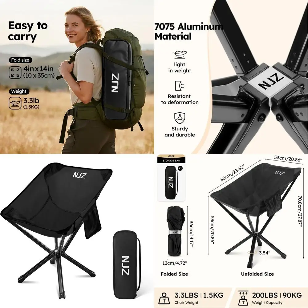 

Ultralight Portable Folding Chair for Outdoor Adventures, Supports 200lbs, Ideal for Camping, Hiking, Beach