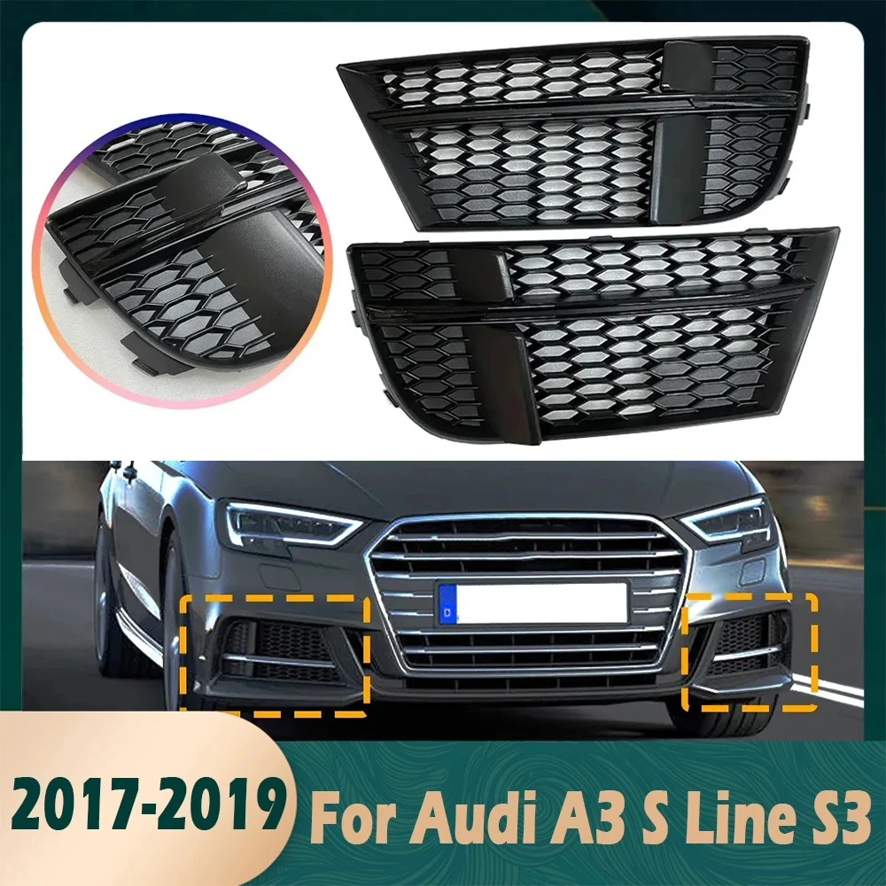 

Автомобильная решетка для противотуманной фары в виде сот для Audi A3 S Line S3 2017- 2019, передний бампер, противотуманная фара, крышка радиатора, глянцевый гоночный стиль