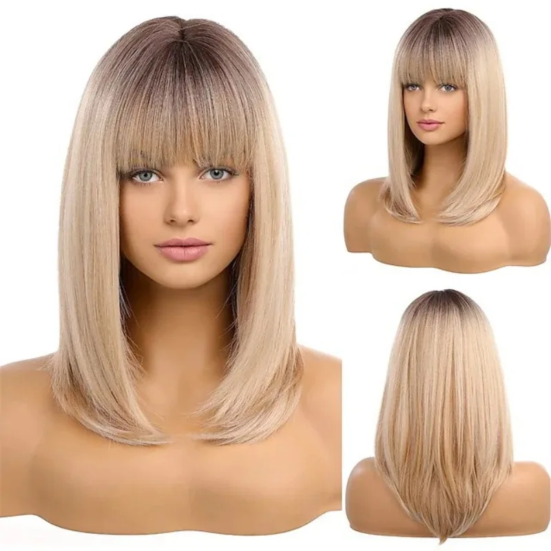 13 polegada ouro marrom mulher cabelo longo moda peruca reta uso diário de alta temperatura seda simulado cabelo festival festa bola perucas