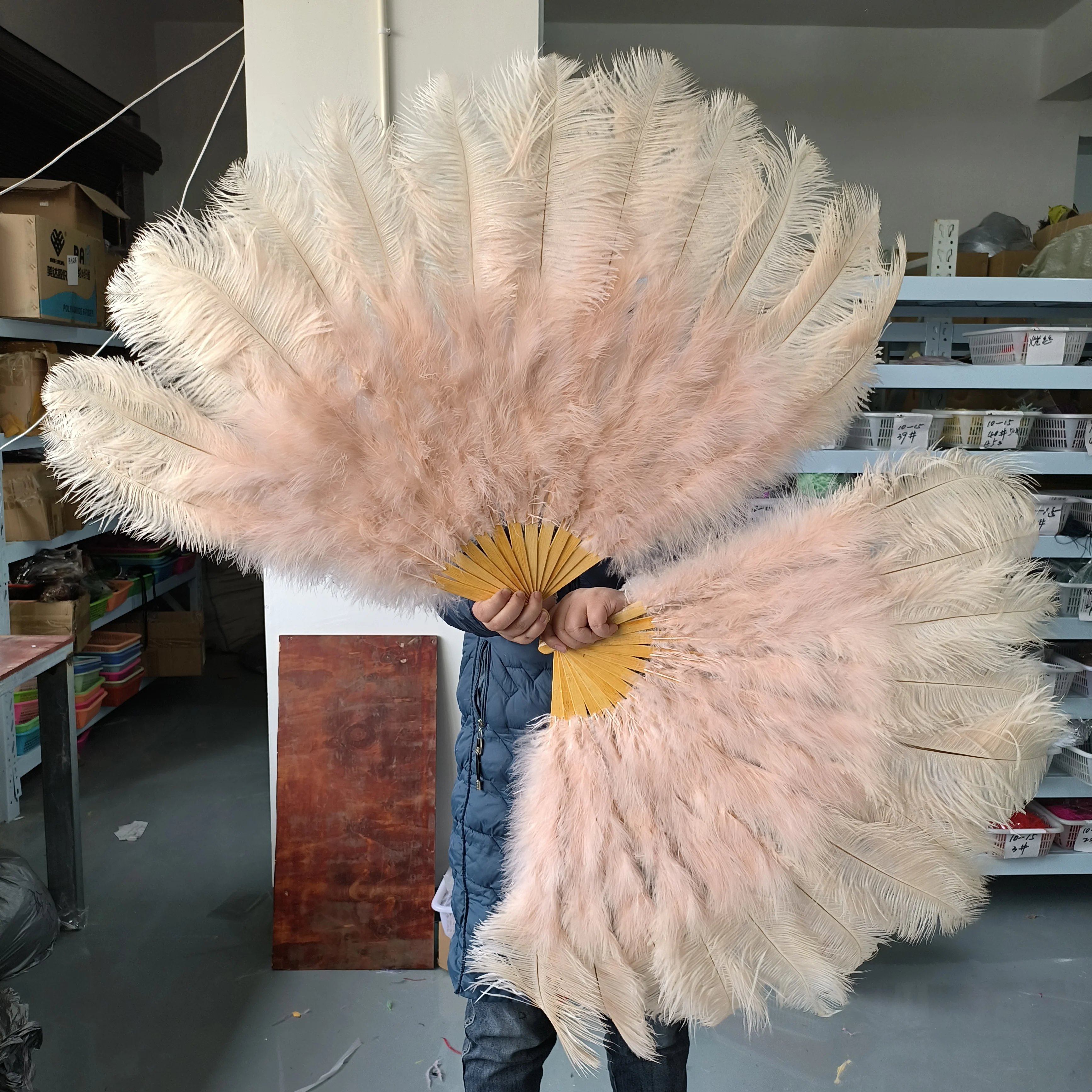 Wholesale 10PC Champagne Ostrich Feathers Fans for Carnival Belly Dance Magic Show Stage Decoration Performance Props Customized