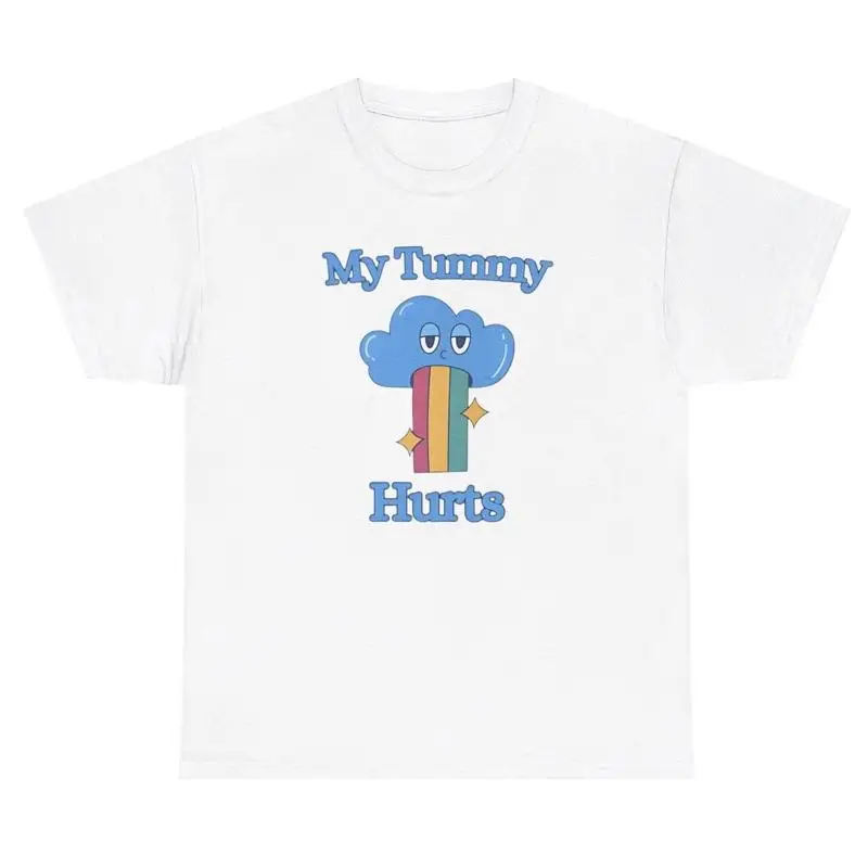 

My Tummy Hurts T Shirt Funny Cloud Rainbow Ill Gen Z Cute Meme Gift For Her Tee