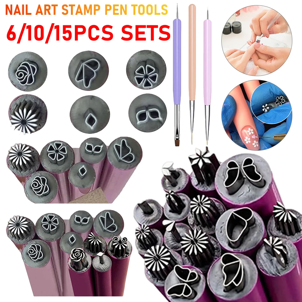 

15pcs New Nail Art Stamp Pen Set with Simple Design Nail Art Pen Set Flower Nail Stamp Pen Stamping Plate Nail Art Stamper Kit