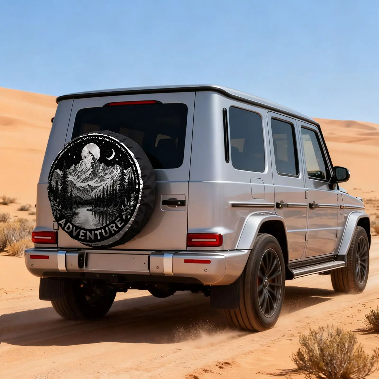Adventure Landscape Tire Cover Black White Mountain Print Durable Polyester Spare Wheel Protector