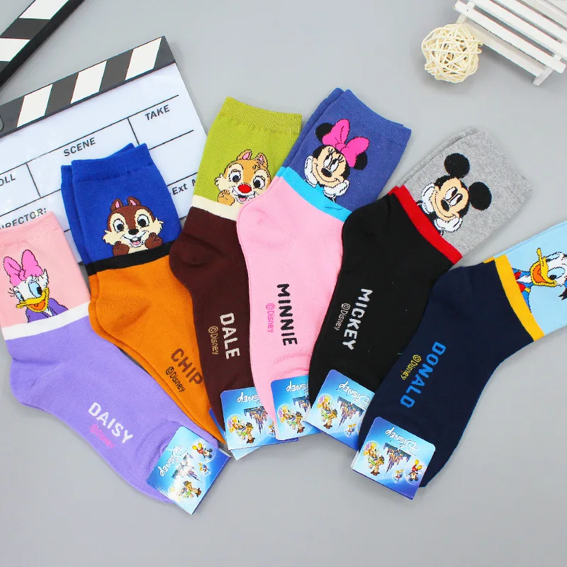 Cartoon Mickey Minnie Disney  Stitzer Printed Women Stockings Cute Cartoon Character Squirrel Winnie Women's Medium Socks