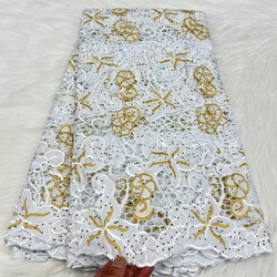 Swiss Lace 5 Yards African Lace Fabric 2024 High Quality Guipure Cord Lace Material In White And Gold