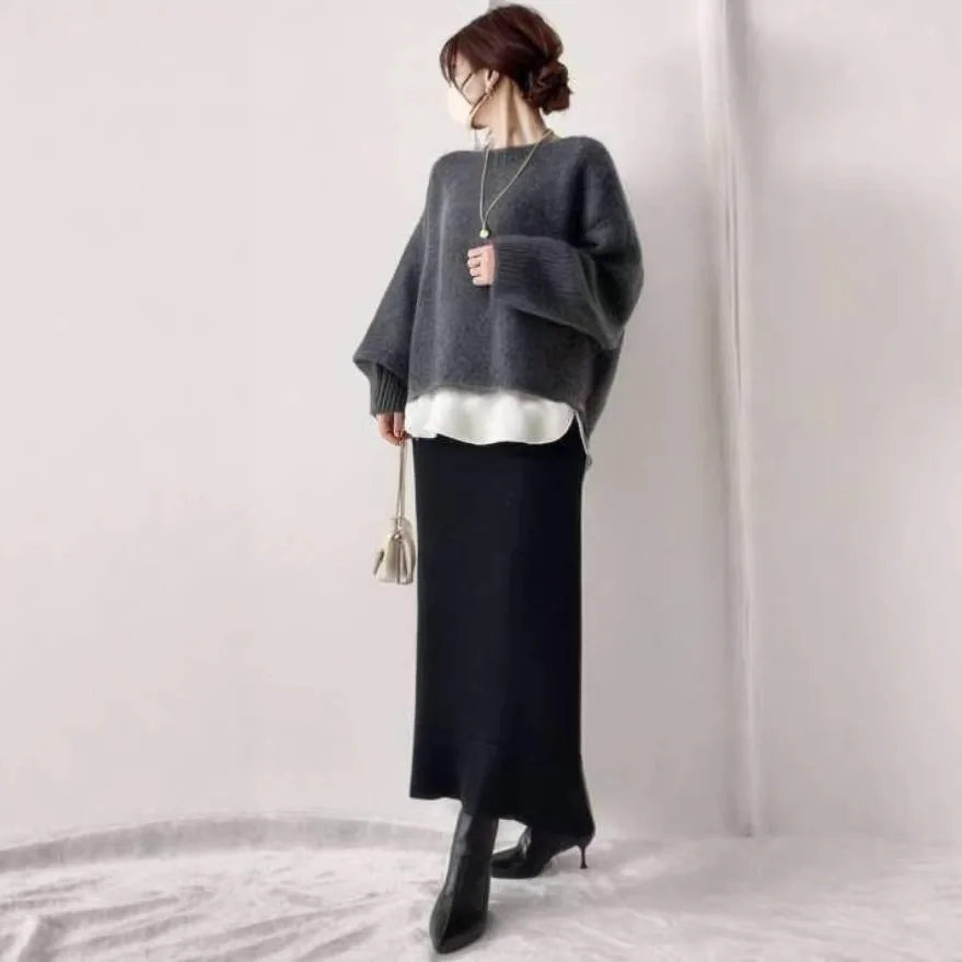 Women's Fashion Pullover Sweater And Long Skirt Two Piece Set Casual Commuter Elegant Trendy Versatile Daily Wear Two Piece Set