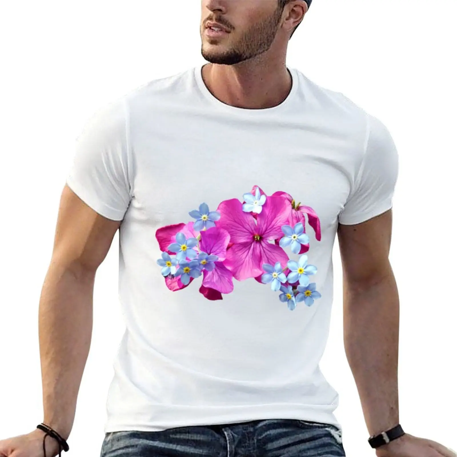 

Purple And Blue Floral Designs T-Shirt man t shirt cotton t shirts with prints T-Shirt