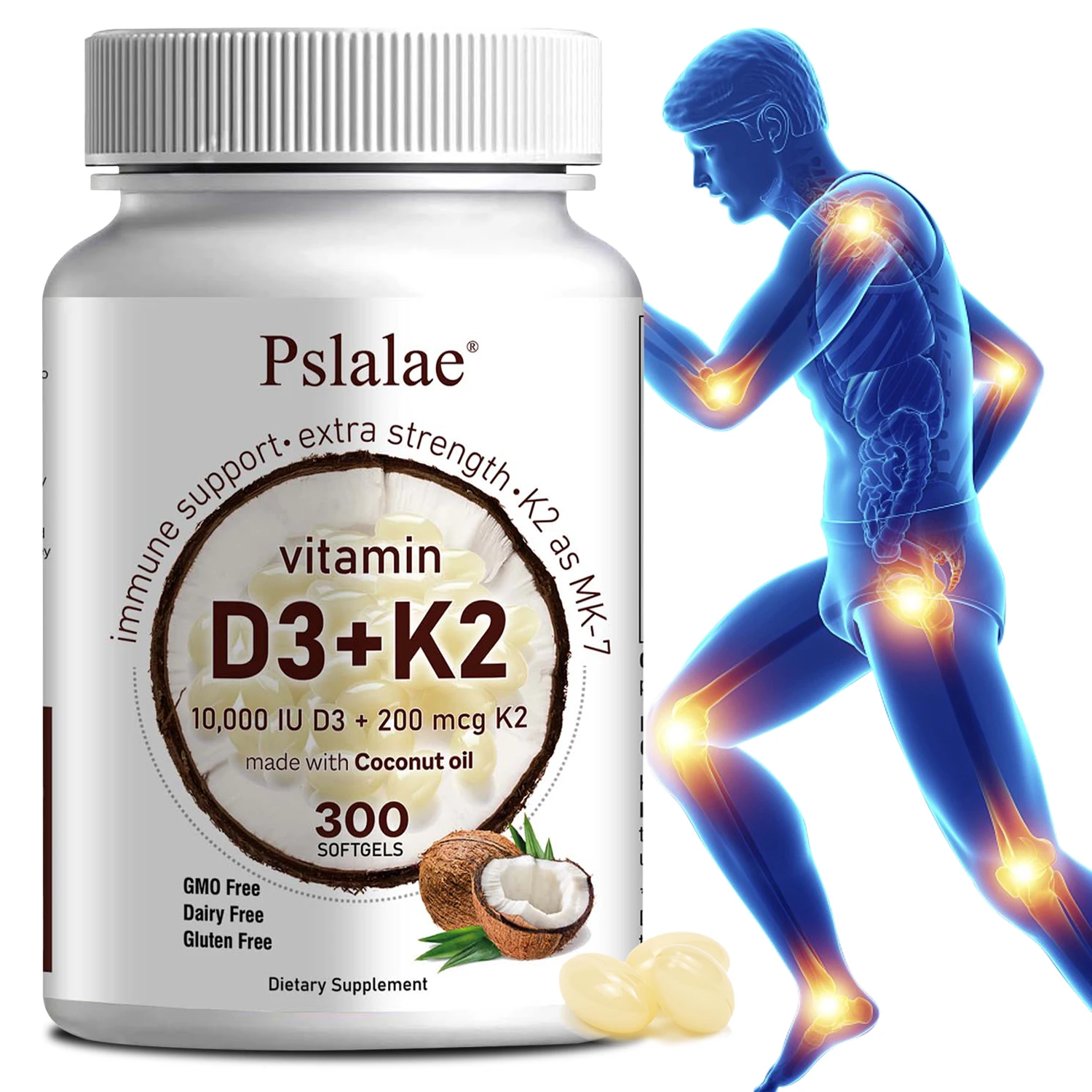 

300 Softgels 2 in 1 Formal Vitamin D3 K2 Supplement Softgels Coconut Oil Enhancing Immunity