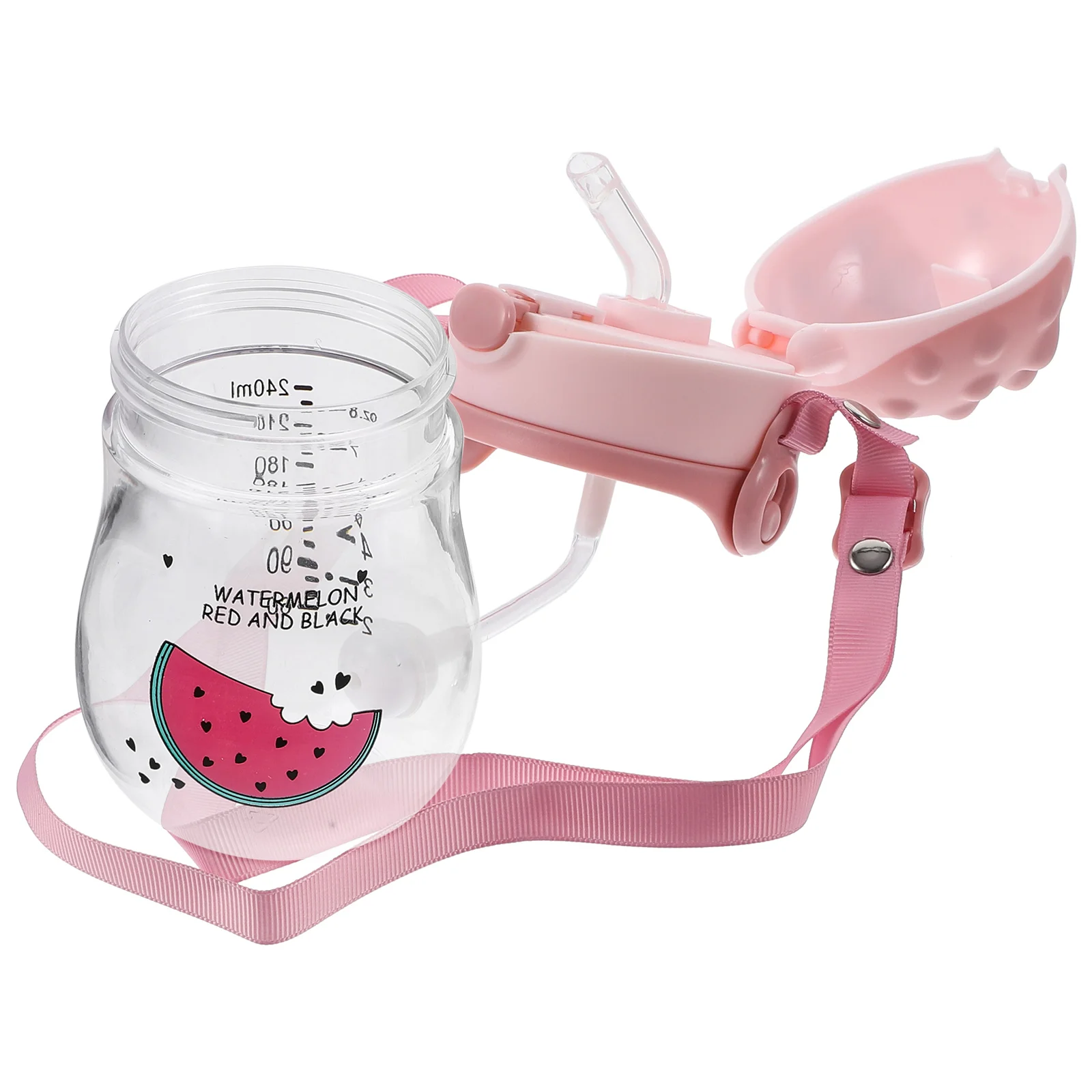

1Pcs Baby Straw Cup Infant Water Kettle Cartoon Design Transparent Bottle with Lanyard Anti-Drop Speed Control Straw Toddler